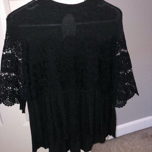 dark grey shirt with 3/4 crochet sleeves